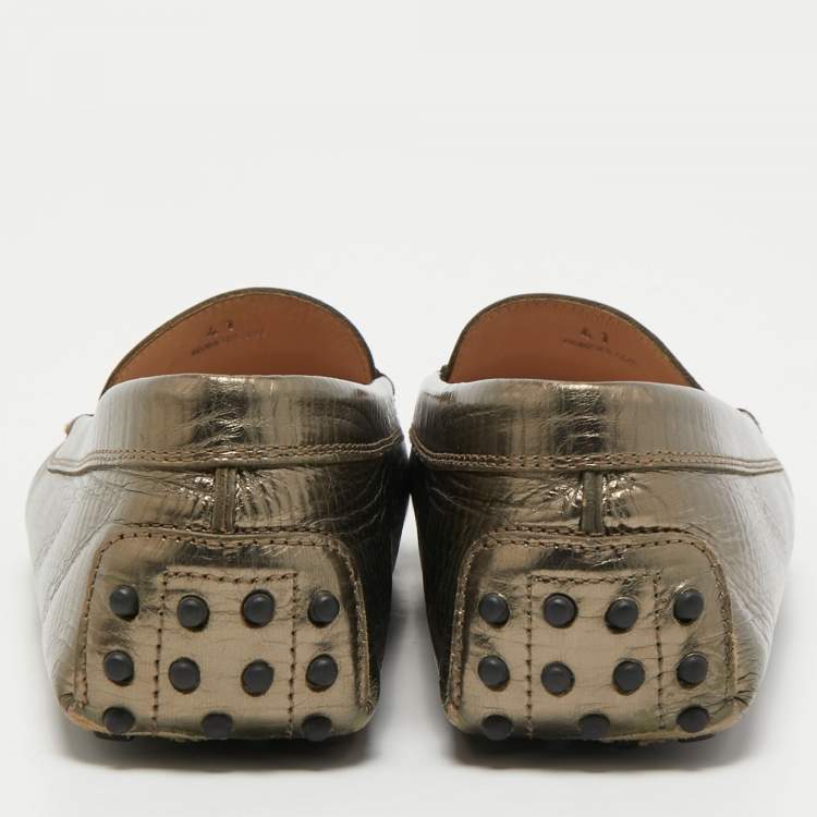 Pre Owned Tod's Metallic Leather Penny Loafers Size 41