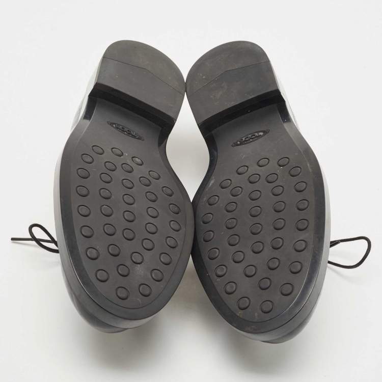 Pre Owned Tod's Black Croc Embossed Patent Leather Lace Up Derby Size 39
