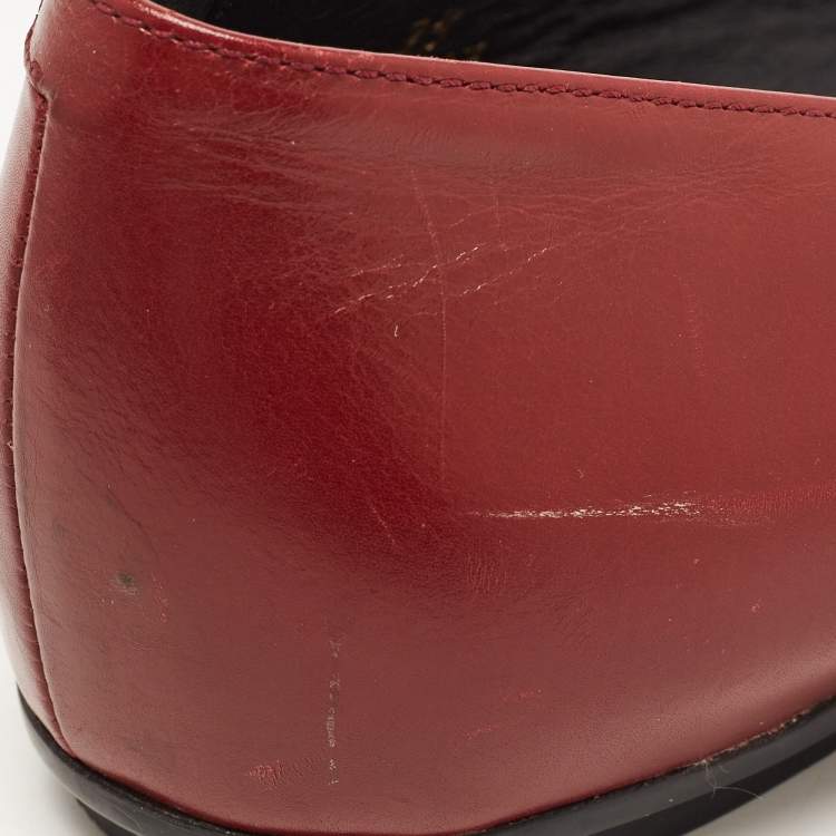Pre Owned Tod's Burgundy Leather Fringe Ballet Flats Size 39
