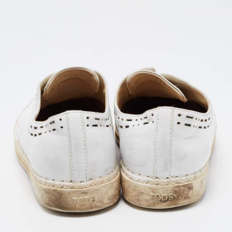 Pre Owned Tod's White Leather Slip on Loafers Size 37.5