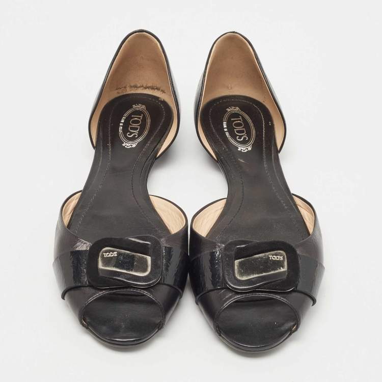 Pre Owned Tod's Black Leather Peep Toe D'orsay Flats Size 36