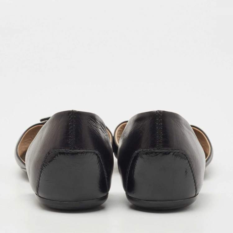Pre Owned Tod's Black Leather Peep Toe D'orsay Flats Size 36