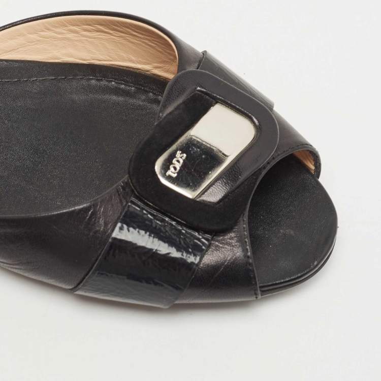 Pre Owned Tod's Black Leather Peep Toe D'orsay Flats Size 36