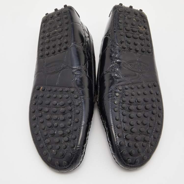 Pre Owned Tod's Black Croc Embossed Leather Penny Loafers Size 38
