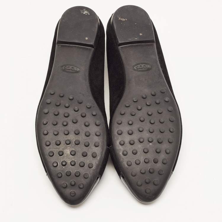 Pre Owned Tod's Black Suede and Patent Leather Ballet Flats Size 36