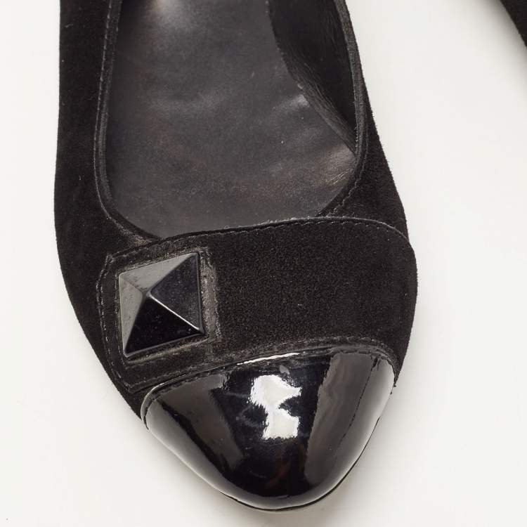 Pre Owned Tod's Black Suede and Patent Leather Ballet Flats Size 36