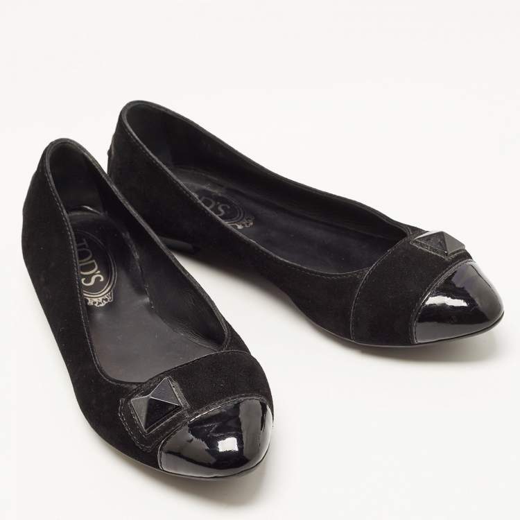 Pre Owned Tod's Black Suede and Patent Leather Ballet Flats Size 36