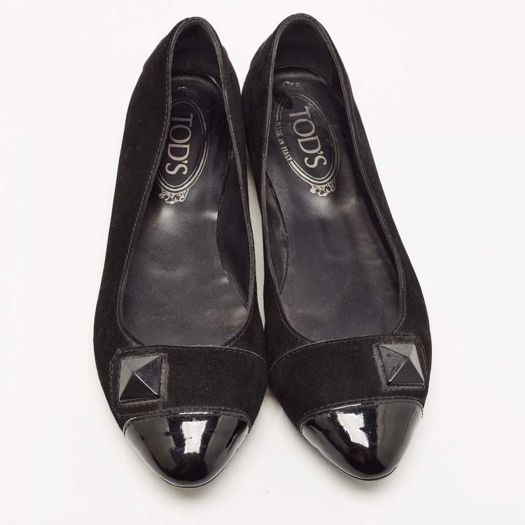 Pre Owned Tod's Black Suede and Patent Leather Ballet Flats Size 36