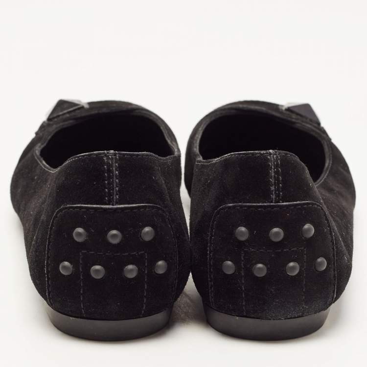 Pre Owned Tod's Black Suede and Patent Leather Ballet Flats Size 36