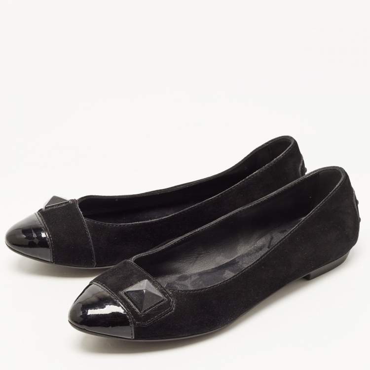 Pre Owned Tod's Black Suede and Patent Leather Ballet Flats Size 36