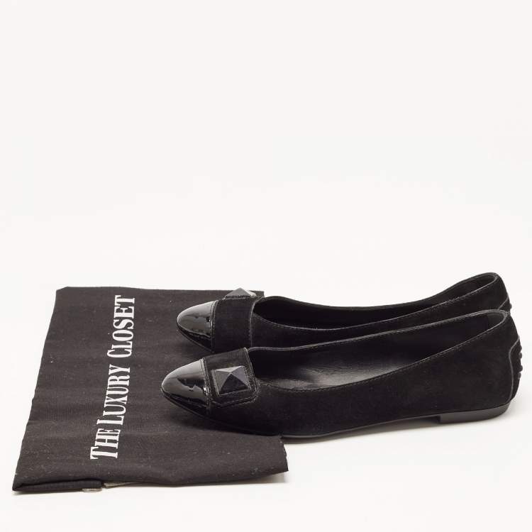 Pre Owned Tod's Black Suede and Patent Leather Ballet Flats Size 36