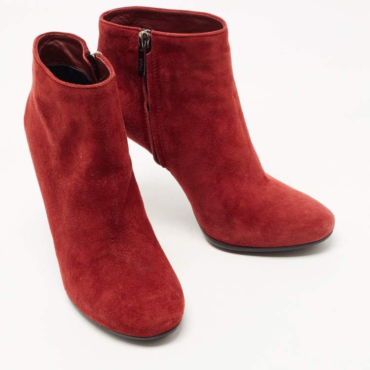 Pre Owned Tod's Burgundy Suede Zip Ankle Boots Size 39