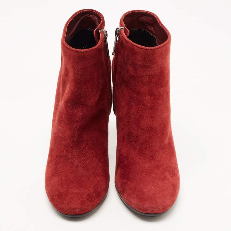 Pre Owned Tod's Burgundy Suede Zip Ankle Boots Size 39