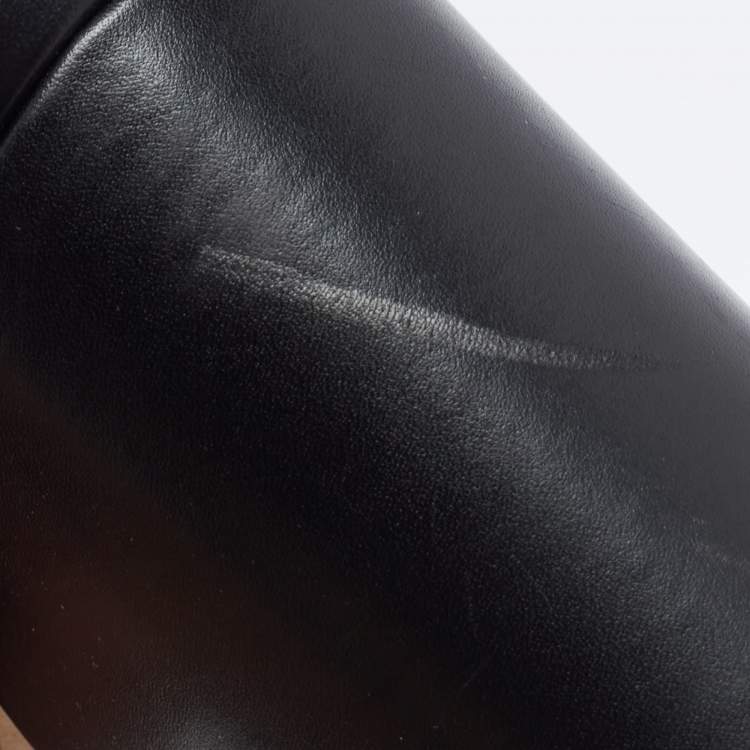 Pre Owned Tod's Black Leather Double T Block Heel Mules Size 37.5