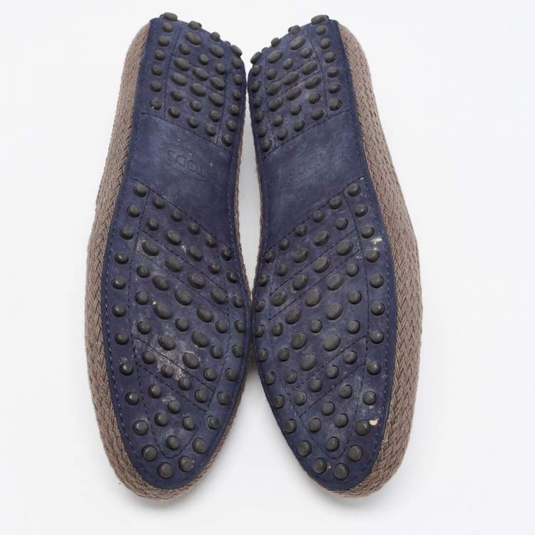 Pre Owned Tod's Dark Wash Denim Studded Espadrille Flats Size 37.5
