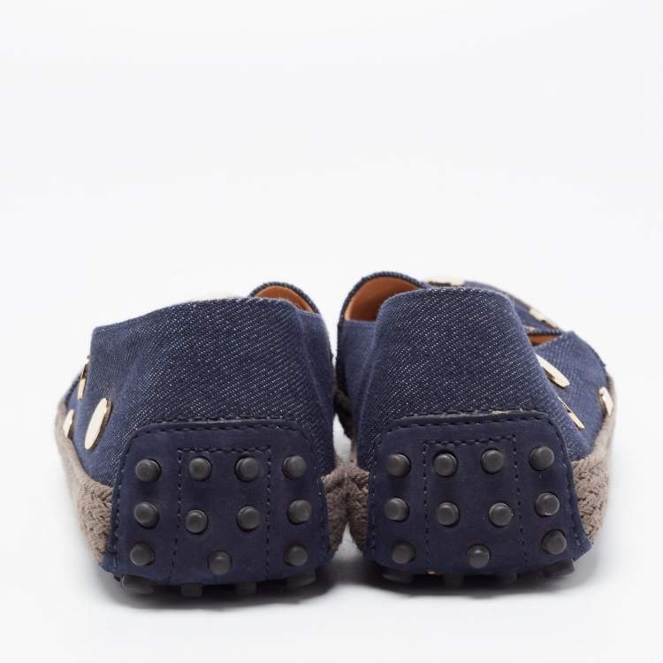 Pre Owned Tod's Dark Wash Denim Studded Espadrille Flats Size 37.5