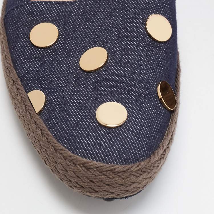 Pre Owned Tod's Dark Wash Denim Studded Espadrille Flats Size 37.5