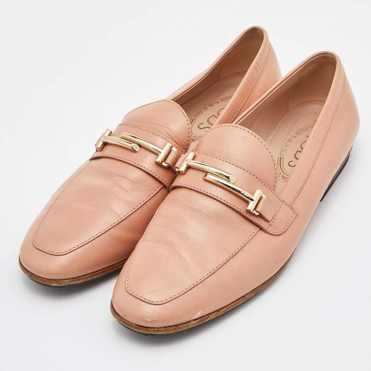 Tod's Peach Leather Double T Slip Penny Loafers Size 37.5 Tod's |