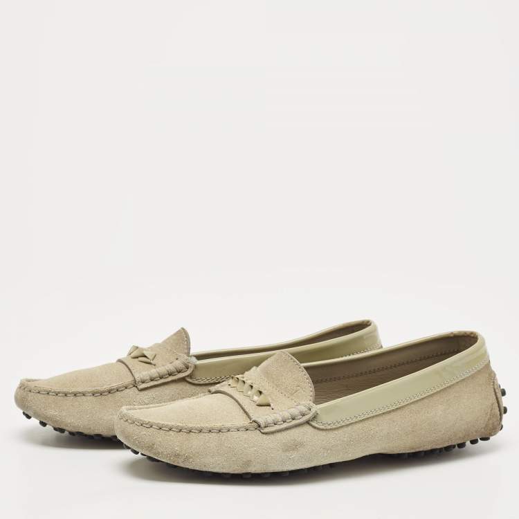 Pre Owned Tod's Grey Suede and Patent Leather Slip On Loafers Size 38