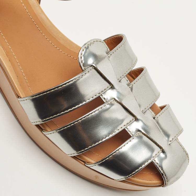 Pre Owned Tod's Silver Leather Platform Sandals Size 38