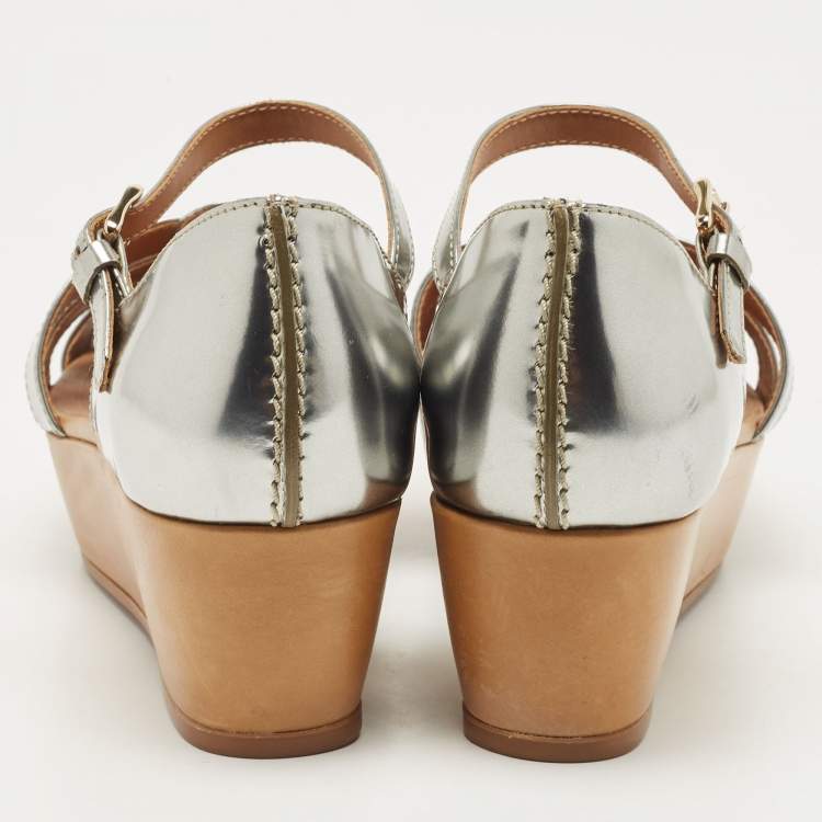 Pre Owned Tod's Silver Leather Platform Sandals Size 38