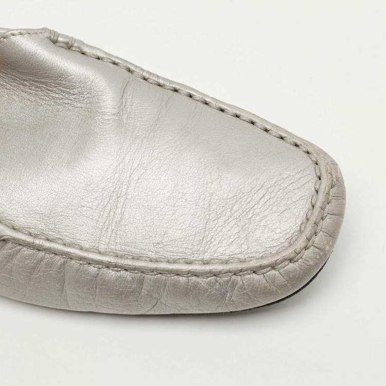Pre Owned Tod's Grey Leather Slip On Loafers Size 38.5