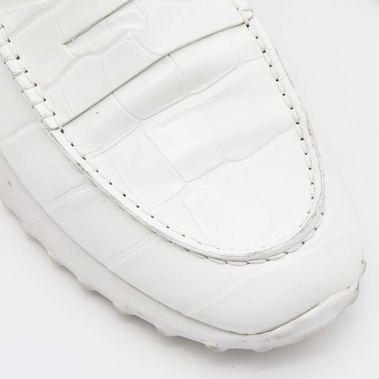 Pre Owned Tod's x Alber Elbaz White Croc Embossed Leather Happy Moments Slip On Sneakers Size 39.5 
