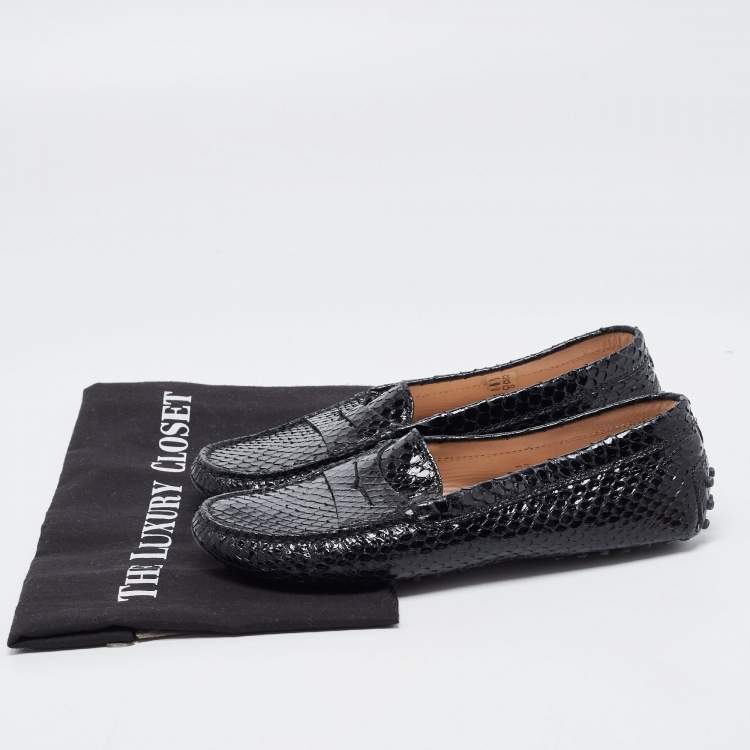 Pre Owned Tod's Black Python Leather Slip On  Loafers Size 37