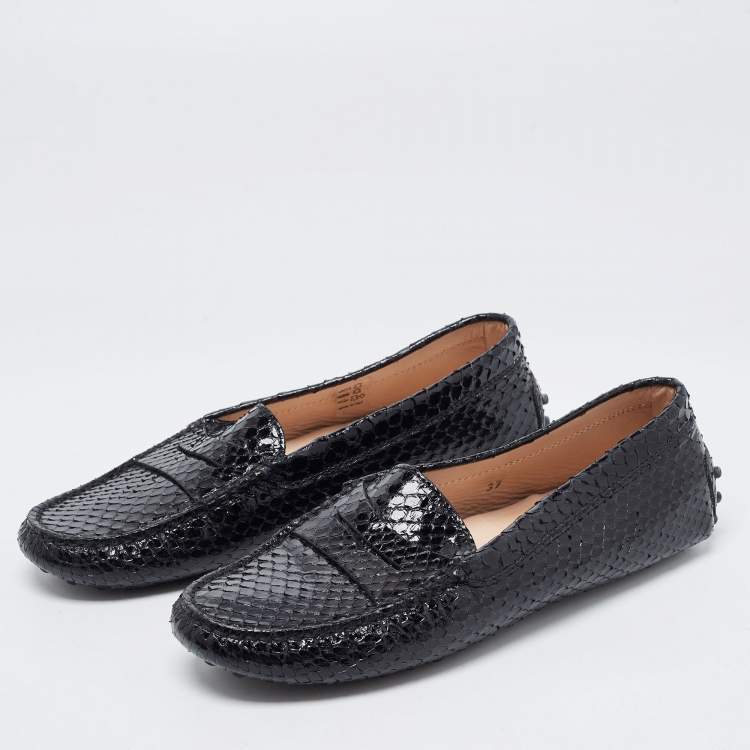 Pre Owned Tod's Black Python Leather Slip On  Loafers Size 37