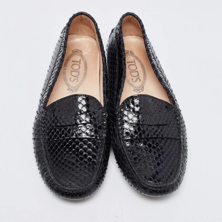 Pre Owned Tod's Black Python Leather Slip On  Loafers Size 37