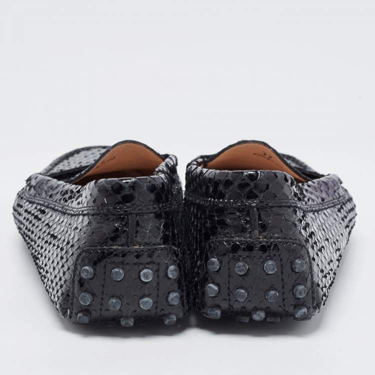 Pre Owned Tod's Black Python Leather Slip On  Loafers Size 37