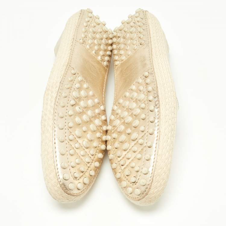 Pre Owned Tod's Metallic Gold Leather Pantofola Espadrille Slip On Sneakers Size 35
