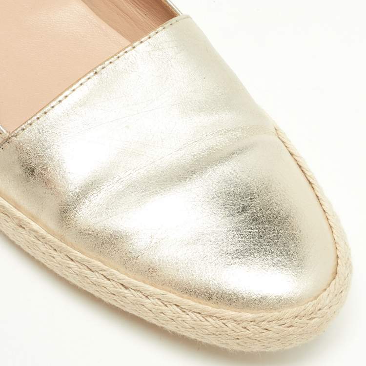 Pre Owned Tod's Metallic Gold Leather Pantofola Espadrille Slip On Sneakers Size 35
