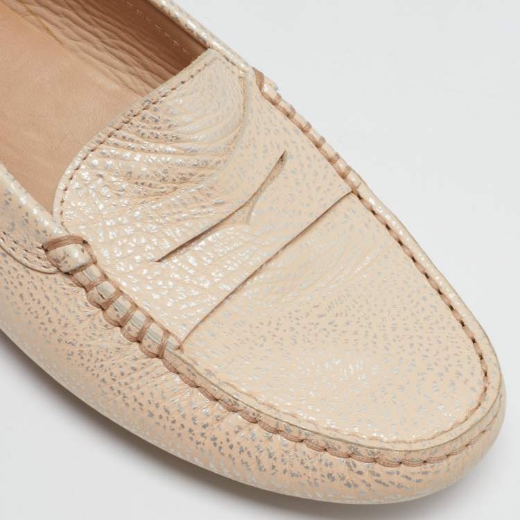Pre Owned Tod's Beige Leather Penny Loafers Size 35.5