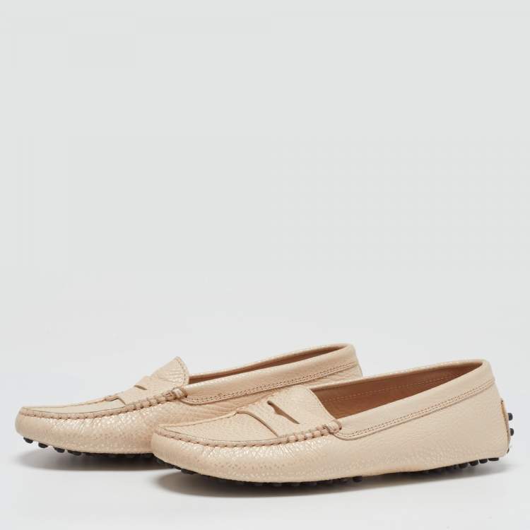 Pre Owned Tod's Beige Leather Penny Loafers Size 35.5
