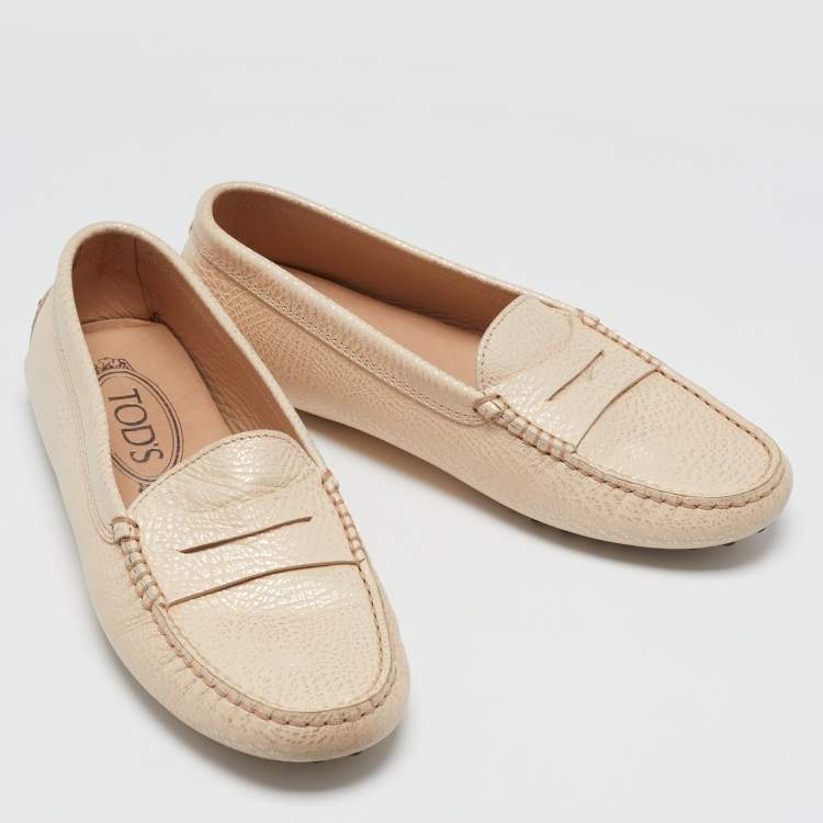 Pre Owned Tod's Beige Leather Penny Loafers Size 35.5