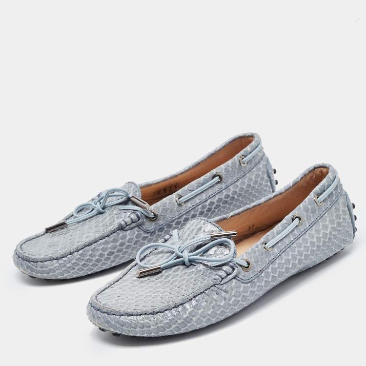 Pre Owned Tod's Grey  Python Leather Bow Detail  Gommino Slip On Loafers Size 37