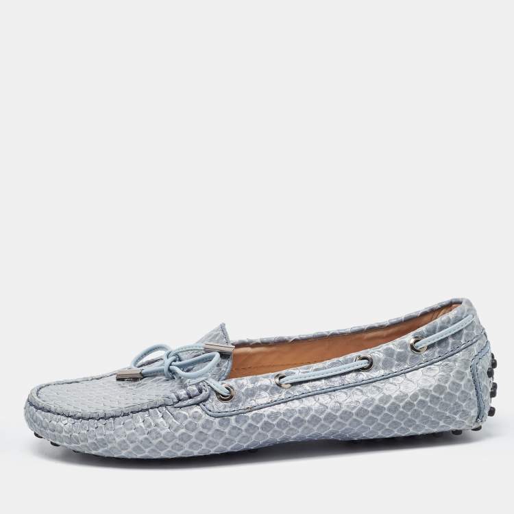 Pre Owned Tod's Grey  Python Leather Bow Detail  Gommino Slip On Loafers Size 37