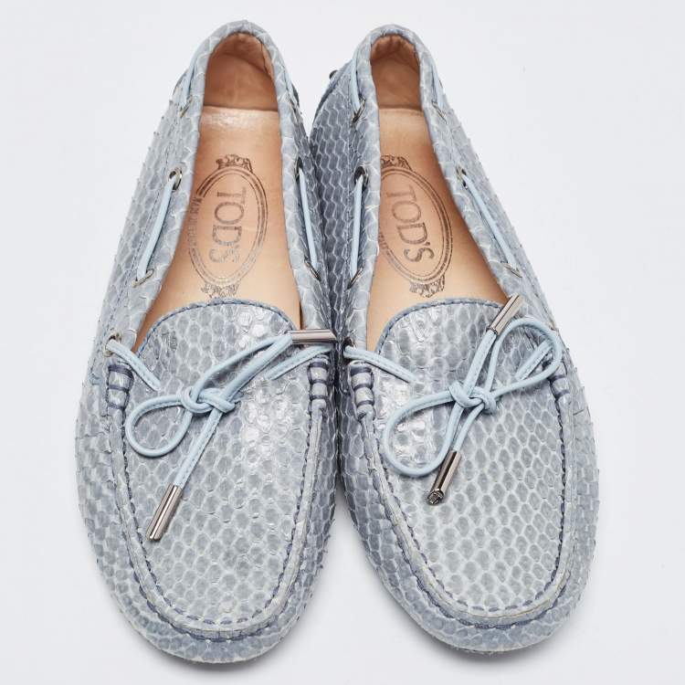 Pre Owned Tod's Grey  Python Leather Bow Detail  Gommino Slip On Loafers Size 37