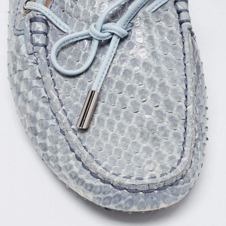 Pre Owned Tod's Grey  Python Leather Bow Detail  Gommino Slip On Loafers Size 37