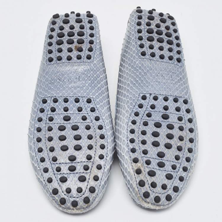 Pre Owned Tod's Grey  Python Leather Bow Detail  Gommino Slip On Loafers Size 37
