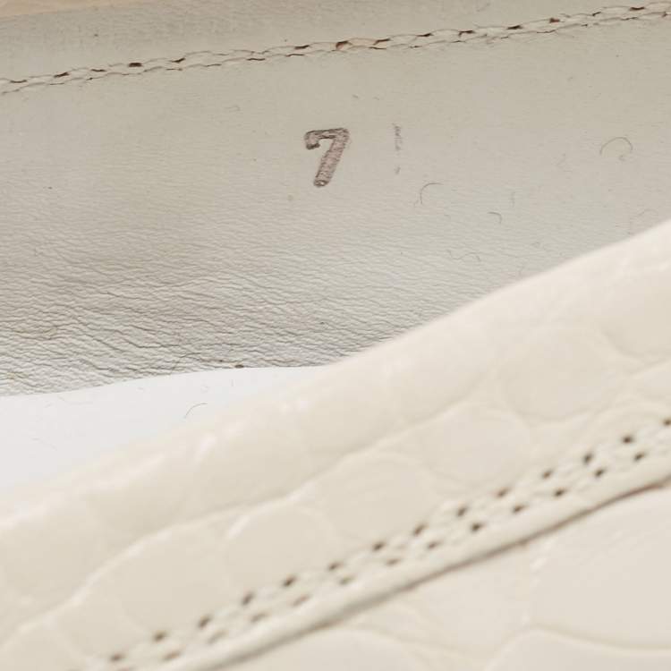 Pre Owned Tod's Cream Leather Croc Embossed Gommino Loafers Size 37.5
