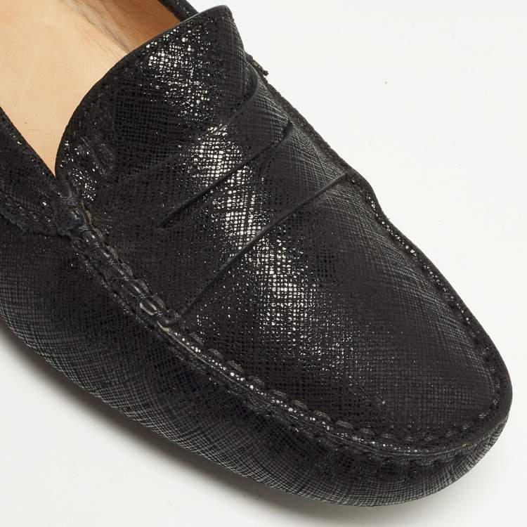 Pre Owned Tod's Black Laminated Suede Penny Loafers Size 35