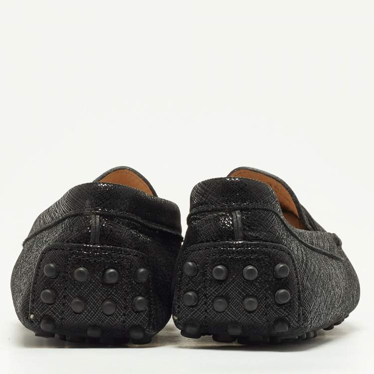 Pre Owned Tod's Black Laminated Suede Penny Loafers Size 35
