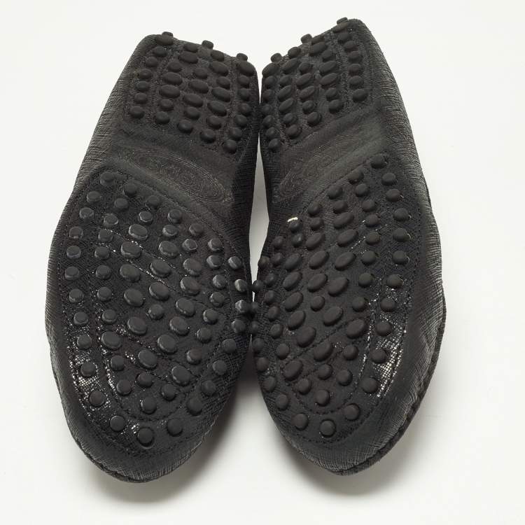 Pre Owned Tod's Black Laminated Suede Penny Loafers Size 35