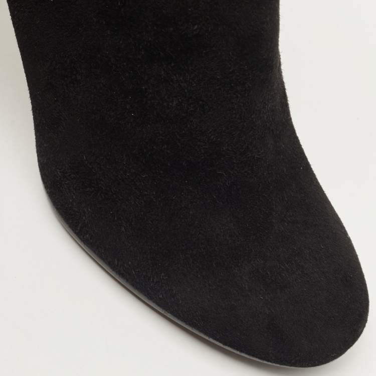 Pre Owned Tod's Black Suede and Leather Buckle Detail Ankle Booties Size 37.5