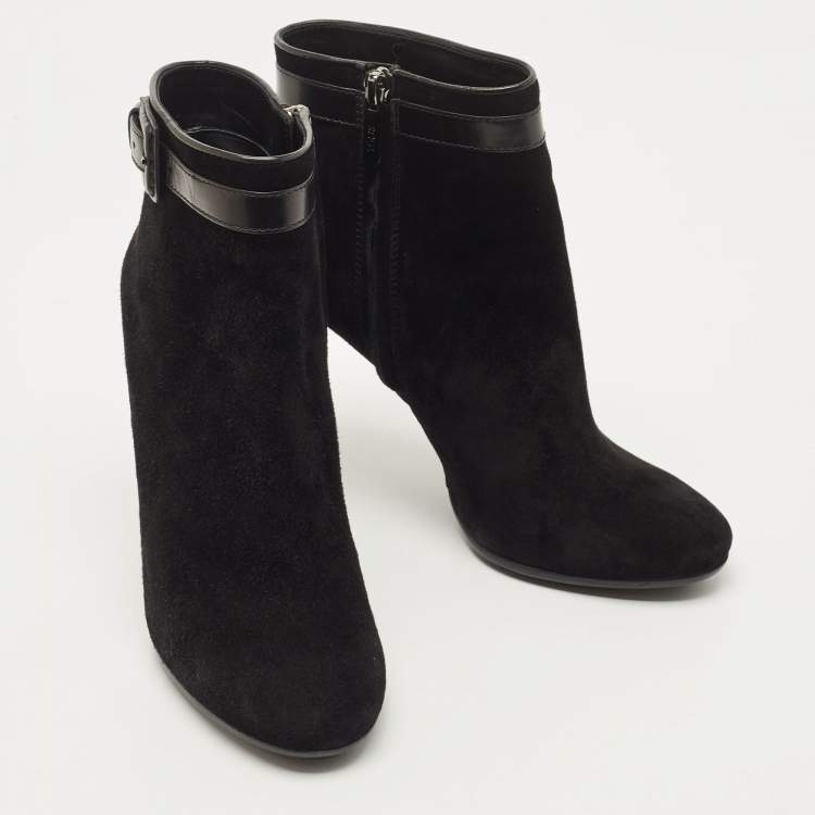 Pre Owned Tod's Black Suede and Leather Buckle Detail Ankle Booties Size 37.5