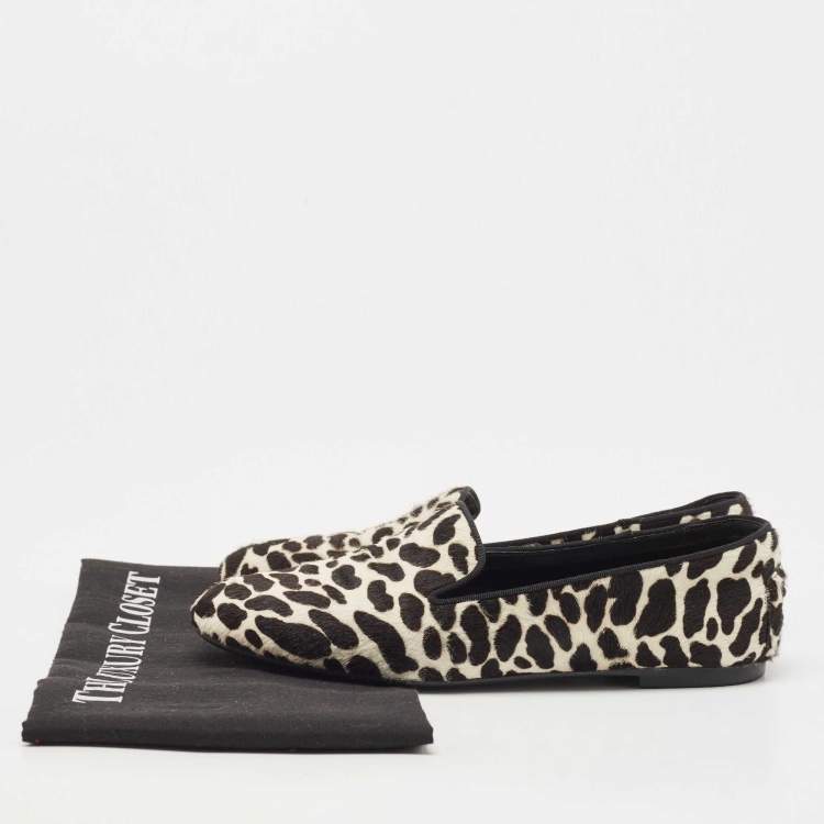 Pre Owned Tod's Black/White Leopard Print Calf Hair Smoking Slippers Size 36.5 