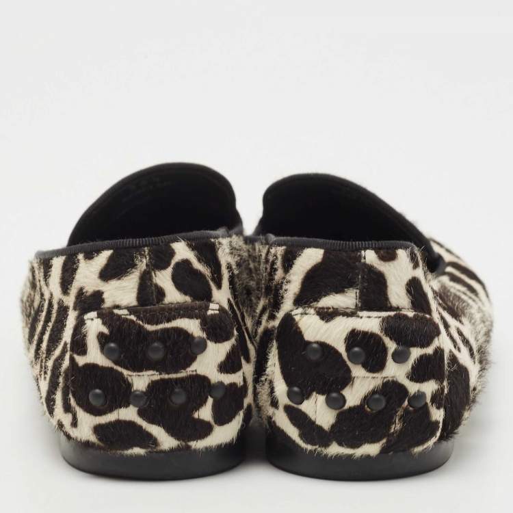 Pre Owned Tod's Black/White Leopard Print Calf Hair Smoking Slippers Size 36.5 