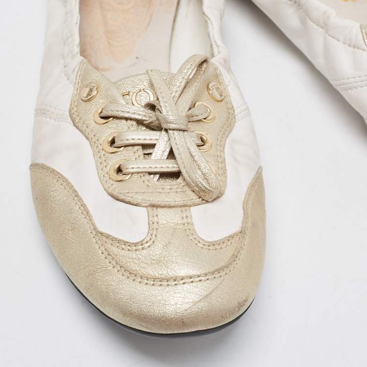 Pre Owned Tod's White/Gold Leather Gomma Lace Up Loafers Size 36